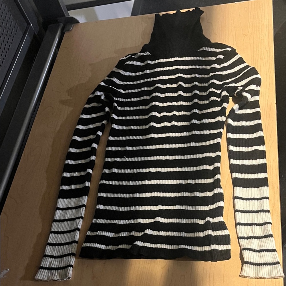Express Black and White Striped Turtleneck